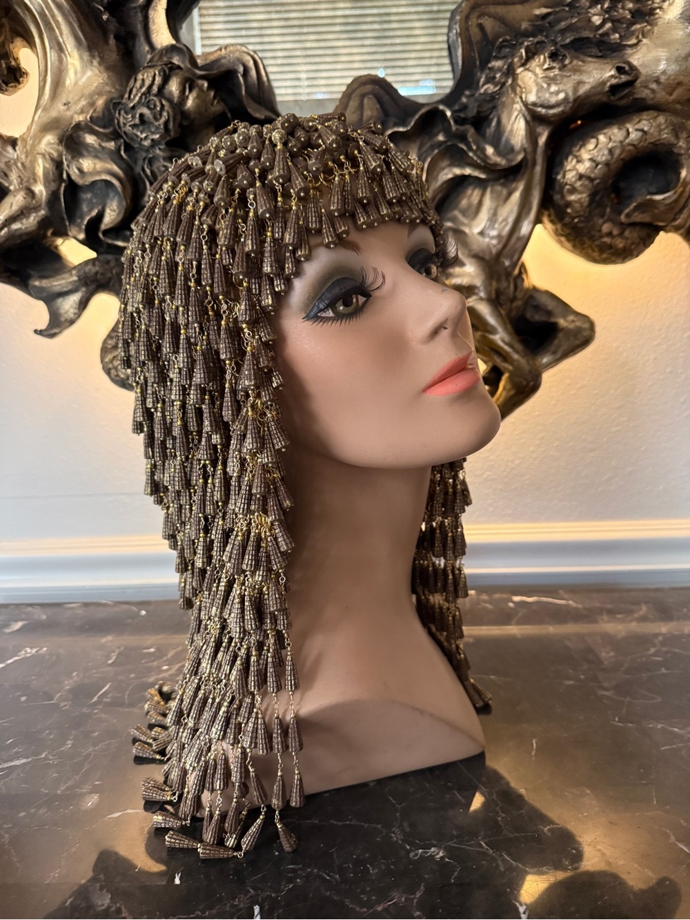 Hand-crafted OOAK Cleopatra Wig - Beaded Women’s Costume Hair - Picture 4 of 6